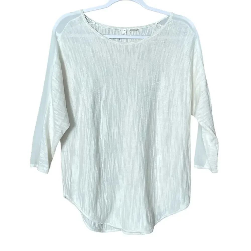 Anthropologie Moth Loose Knit Sweater Cropped Sleeve Ivory Cream Size Small